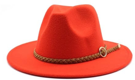 NOAMED Fengyan Hats Wollmütze, 7 cm, große Krempe, warme Herbst- und Wintermütze, Filzhut, Orange/Rot, Large(58-60cm)