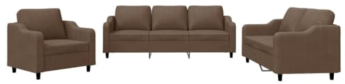 vidaXL Sofagarnitur 3-TLG., Sessel Couch mit Kissen, Sofa Wohnzimmersofa mit Armlehnen, Couchgarnitur Designsofa Sitzmöbel Polstermöbel, Braun Stoff