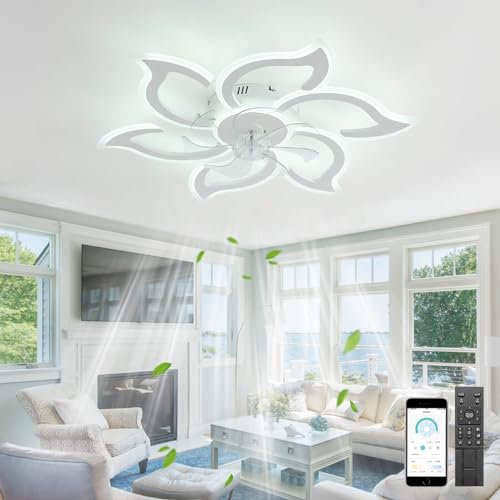 KeLuKes 88cm Deckenventilator mit Beleuchtung, Deckenleuchte mit Ventilator Design, Timer Dimmbar Leise Reversible 72W Deckenlampe Ventilator Blume für Schlafzimmer Küche, Weiß