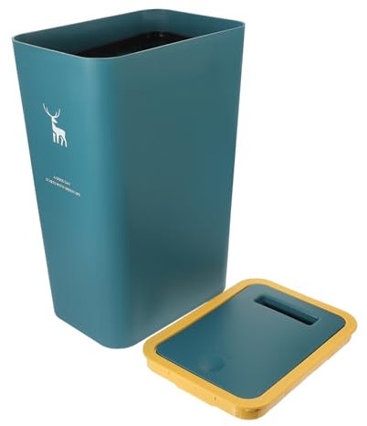 LABRIMP 10l Press Type Kitchen Trash Can Lid, Blue Printed Waste Bin for Bathroom and Bedroom, Compact Plastic Garbage Can for Home Storage