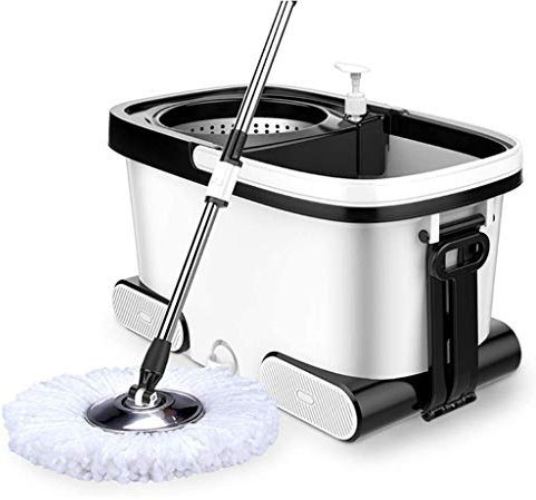 OUZBEM Barra telescópica giratoria autoatornillable, limpieza de suelos de cocina, limpieza manos libres, fregona de microfibra con cubo giratorio para lavar las manos