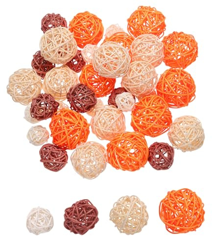 sourcing map 36 Pcs Vase Filler Decorative Balls, 2.4/2/1.6/1.2 Orange/Beige/Brown/White Wicker Rattan Decor, Balls Bowl Fillers for Home Decor,Center Table