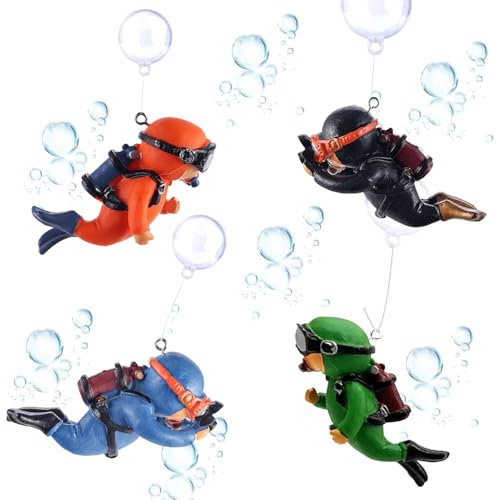 Bssowe 4 Stück Aquarium Taucher Süß Klein, Aquarium Zubehör Deko, Taucher Aqua Ornaments, Aquarium Dekoration, Fish Tank Ornament mit Schwimmende Kugel, Aquarium-Zubehör für Alle Arten von Aquarien