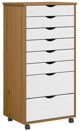 vidaXL Rollschrank mit Schubladen Moss Honigbraun Massivholz Kiefer, Kommode, Schubladenschrank, Schreibtischschrank, Aktenschrank, Büroschrank
