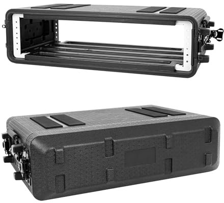 2U Cases Lightweight Audio Rack Enclosure 12 Depth, 19 Rackmount Flight Case with Waterproof, Dustproof 2-Room Shock Mount Rack with Microphone Compartments