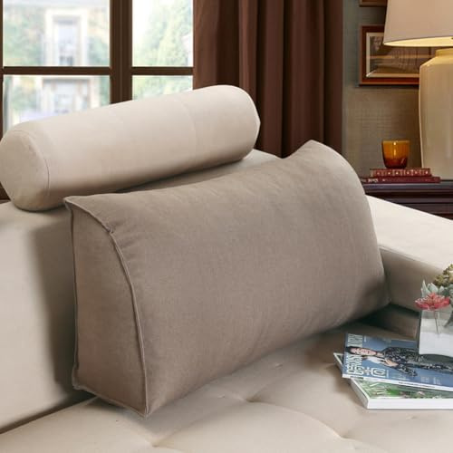 YOUGANG Almohada triangular de cuña para cabecero de sofá, almohada de posicionamiento para respaldo, almohada de apoyo lumbar con funda extraíble (caqui, 70 x 35 x 17 cm)