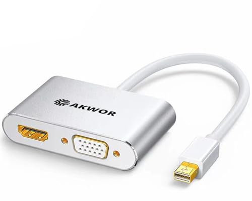 AKWOR 4K Mini Displayport to HDMI VGA Adapter, Thunderbolt 2 to HDMI, Mini DP to VGA (2-in-1) Compatible with Laoptop