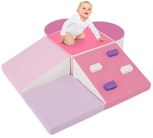 DREAMADE 6 TLG. Softbausteine für Kinder, Kletterblöcke aus Schaumstoff, Riesenbausteine Softbausteine zum Klettern & Toben für Baby & Kleinkinder, Montessori Kletter-Spielzeug (Rosa)