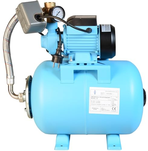 Hauswasserwerk AQB 60 - Geräuscharmer Hochdruck - Wasserpumpe (2100l/h, 370W, Förderhöhe 39m) - 24L Druckkessel - Hauswasserautomat mit Druckschalter Manometer - Ideal für Gartenbewässerung 24 Liter