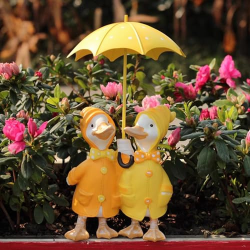 Enten Figur Garten Deko Gartenfiguren Groß 33cm Hoch, Deko Garten Statue, Gartendeko für Draußen, Dekofigur Enten Tierfigur für Frühling Sommer Balkon Tisch Terrasse Kantenhocker Büro decor (A)