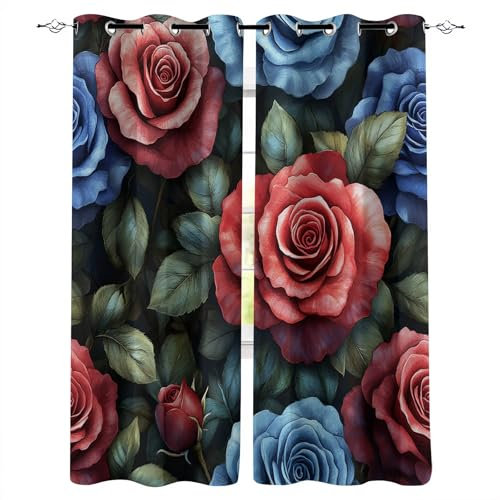 Genérico cortinados Quarto 245X280cm(HxB) Flores De Colores Cortinas acusticas Cortinas Blackout con diseño Floral de poliéster con Ojales para habitación Elegante E24-4-834