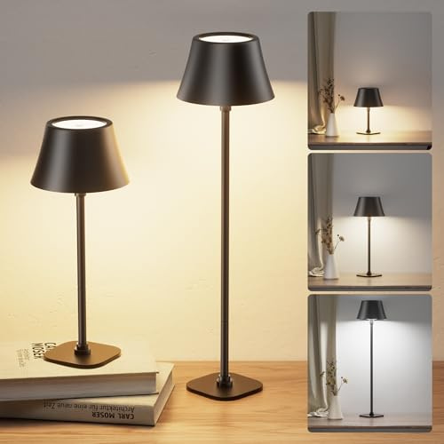 JACKYLED Tischlampe Kabellos, 7 Höhen Verstellbar, 3 Farbtemperaturen Dimmbar, Wiederaufladbar mit 5000mAh Akku,Tragbare LED-Wasserdichte Tischlampe für Esszimmer (2 Stück)