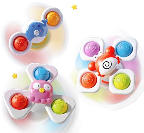 Echehi 3pcs Suction Spinners for Babies, Baby Bath Toys, Sensory Toys for Toddlers. Crabs