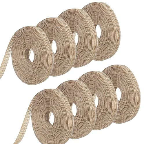 OMJMYY Juteband Natur, 8 Rollen Sackleinen Band 0.6cm Breit Deko Juteband, Jahrgang Burlap Vintage Geschenkband Jute Dekoband für DIY Handwerk Geschenk Verpackung Weihnachten Hochzeit Weihnachten