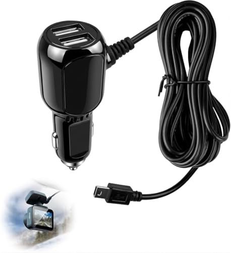 Dash Cam Cable 12V to 5V 3.5M Mini USB | 3.5M wire, 3.5A DC power, 2 USB ports, straight Mini-USB. For dashcams, GPS and DVRs.