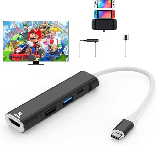 RREAKA Switch Dock for Nintendo Switch 2/1/OLED, 4 in 1 TV Adapter with 4K60Hz HDMI, USB 3.0 Port, Type C 100W Charging, Portable Switch Docking Station Travel-Black 2nd version