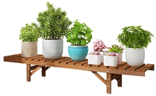 Holz-Balkonbank, Pflanzenständer, Blumenregal für drinnen und draußen, geräumig, bodenstehend, Topflappen für Wohnzimmer, Garten, Terrasse (65 x 25 x 19 cm), langlebig und stilvoll