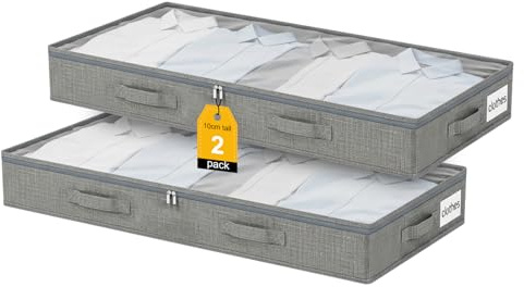 lompyeu 2 Piezas 50L Bolsas almacenaje ropa debajo de la Cama, Cajas almacenaje de Gran Capacidad con Tapa Transparente,Organizador Armario para Ropa, Mantas, Sábanas, Zapatos 100 x 50 x 10 cm