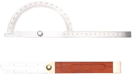 Buachois Winkelmesser Protraktor Edelstahl Messwerkzeug mit Holzgriff und Messing, Verstellbarer T Schmiegen Schiebegelenk 0 20cm/0 7.87in, 0~180° Präzisionsinstrument für Holzhand