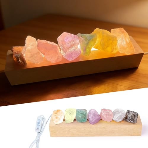 HUIKUANGEU Lámpara de Sal,Lampara Sal,Lámpara Única,con Base de Madera,Lámparas Originales de Sal,Luz Nocturna de Piedra Cristal,Lamparas de Sal,para un Ambiente Relajante y Saludable