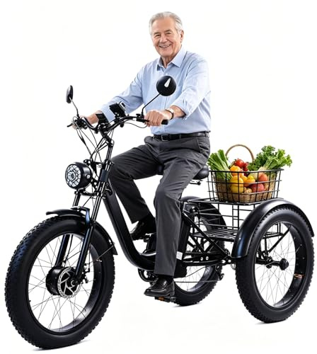 BuilfutenM 24 E Dreirad Für Erwachsene 3 Rad Elektro Fahrrad Fatbike Lastenfahrrad E-Bike Als Dreirad Fatbike-Fahrräder für Fahrer bis 200 kg – Robuste Erwachsenenfahrräder mit großem Korb