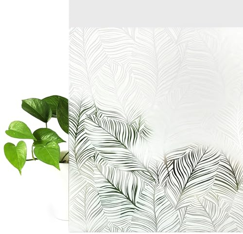 DecoMeister Fensterfolie statisch 90x200 cm | Sichtschutzfolie Fenster Milchglasfolie statisch haftend | Folie Fenster für Bad und Büro - Tageslicht genießen, Sichtschutz erhalten | Calathea Blätter