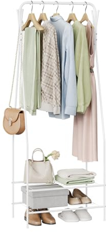 WOLTU Portant à vêtements 60 x 34 x 157cm,Porte-vêtements avec étagère à chaussures en Fer,Blanc