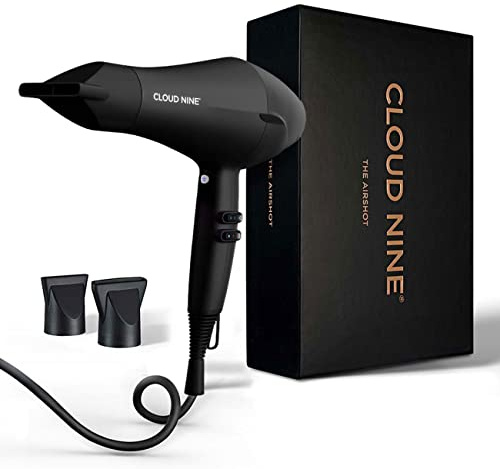 Cloud Nine Airshot Haartrockner, schneller 2000-W-Föhn, Anti-Frizz, Schwarz | Anti-Statik, 3 Temperatur-/Leistungsstufen, Cool-Shot, 2 Styling-Düsen, schnelles Trocknen, glattes Haar, alle Haartypen