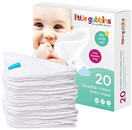 Little Gubbins 20 Panni in Frottee di Cotone per Bambini | Confezione con 20 cm x 20 cm di panni in spugna bianca riutilizzabili e morbidi | ideale per il sederino sporco