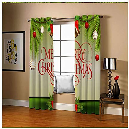 Daesar Tenda Soggiorno Moderno 2 Pezzi, Tenda per Soggiorno Moderna Palla di Natale e Foglie di Campane Tende Verdi Rosso Tende Vetro Oscuranti 137x244CM