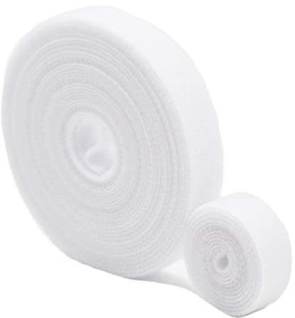 1 Roll Fastening Tape Hook and Loop Reusable Data Cable Tie Cuttable Cable Straps Nylon Plant Tie Self-Adhesive Sticky Cord Organizer Securing Straps for Cable Management (White,Wide 2cm, Length 3m)