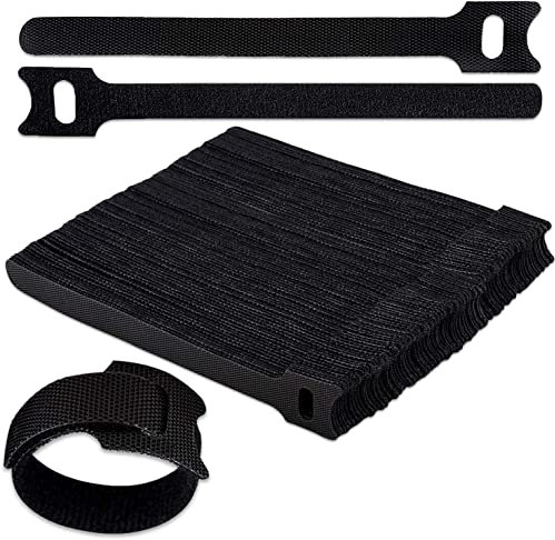 Aunly 120 Pack Reusable Cable Ties Black, Adjustable Cable Straps for Cables Organization for PC, TV, Home and Office Electronics with Hooks and Loops (12 * 150mm)