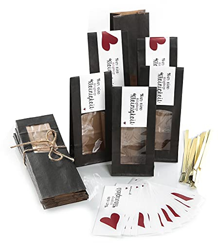 Logbuch-Verlag 25 Geschenktüten für Lebensmittel 8,5 x 5 x 26,5 cm mit Aufkleber EINE KLEINIGKEIT - Tüte mit Sichtfenster zum Befüllen