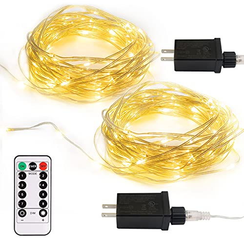 2 Pack Fairy String Lights Plug in, 33Ft 100 Micro Starry LED Twinkle Fairy Lights IP68 Full Waterproof with Remote for Bedroom Garden Christmas Decor (Warm White)
