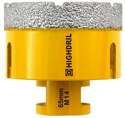 HIGHDRIL Diamant Bohrkrone - 65mm Lochsäge Fliesen M14 Gewinde für Porzellan Fliese Keramik Granit Marmor Trockenbohren Fliesen Diamantbohrer