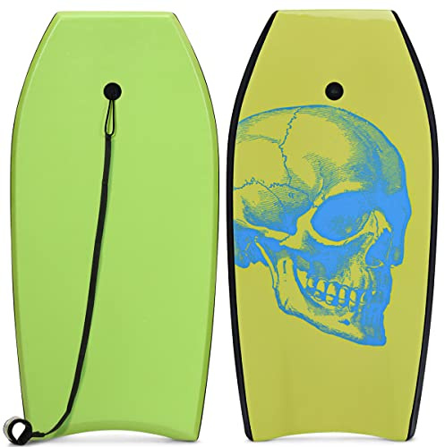 GYMAX Surfbrett 105 x 51 cm, Schwimmbrett mit Zugseil, max. Belastung: 85 kg, Bodyboard Surfboard mit EPS Schaumstoff-Kern, für Kinder & Erwachsene (Grün)