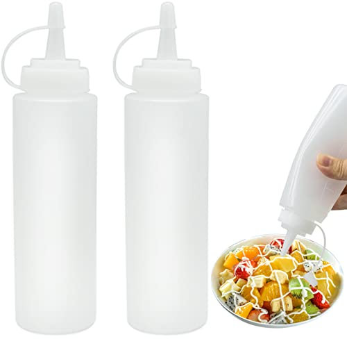 8oz Food Grade Reusable Plastic Squeeze Condiment Bottles with Cap for Sauce Bottle Seasoning Dispensers (2pcs)