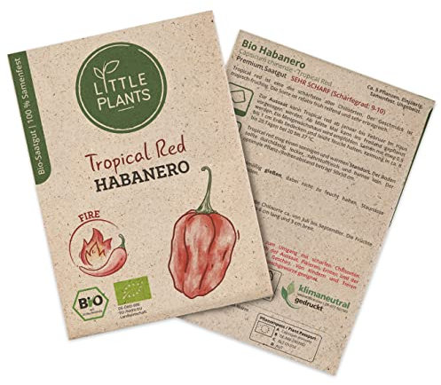 BIO Chilisamen Tropical Habanero, 5 Chilisamen, hohe Keimrate von Little Plants, Scharfe Chilis für deinen Balkon und Garten, BIO Chilisamen Nachhaltig Verpackt