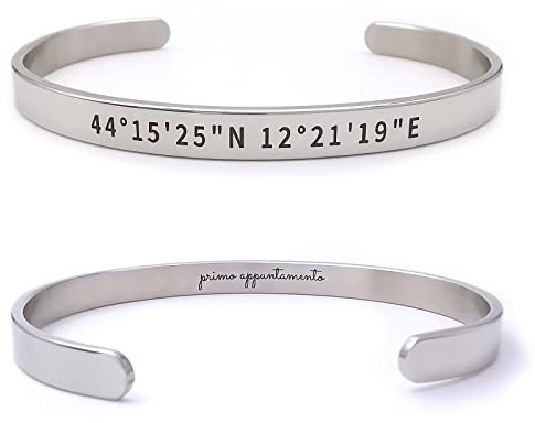 ALMENDRA Bracciale coordinate geografiche personalizzato da uomo primo bacio con incisione nascosta rigido acciaio personalizzabile regalo scritta nome