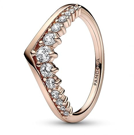 PANDORA Timeless Wishbone Schwebender Pavé-Ring aus rosévergoldeter Metalllegierung mit Cubic Zirkonia, Gr. 50, 182320C01-50
