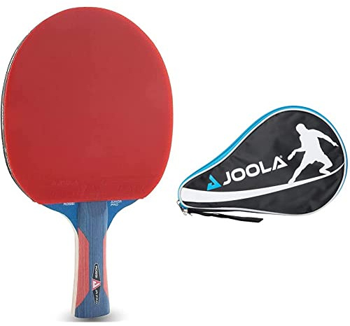 JOOLA Tischtennisschläger Rosskopf Junior Pro ITTF genehmigter Kinder Wettkampf Tischtennis-Schläger 5 Sterne, Griff Blau/Rot, 1.8MM & Unisex – Erwachsene TT-Hülle Pocket Schlägerhülle, Blue, One Size