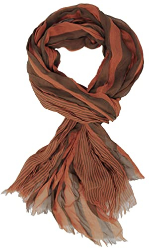 Rotfuchs Écharpe en coton pour femme - Aspect froissé - Motif à rayures - Orange - Marron fin - Fabriqué en Allemagne, Orange/marron., XL
