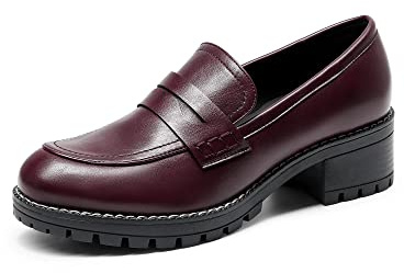 DREAM PAIRS Womens Moccasin Loafers | 1.9 inch medium-height chunky heel with slip-on design and almond toe design and sleek PU upper that won't tire out your feet