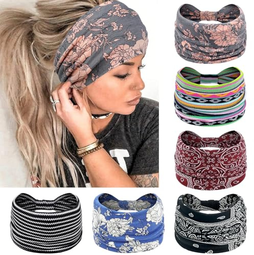 PROPOG Haarband Damen Stirnband Damen Sommer, Elastische Haarbänder Breit Stirnbänder Yoga Haarreifen Kopfband Boho Haarschmuck 6 Stück