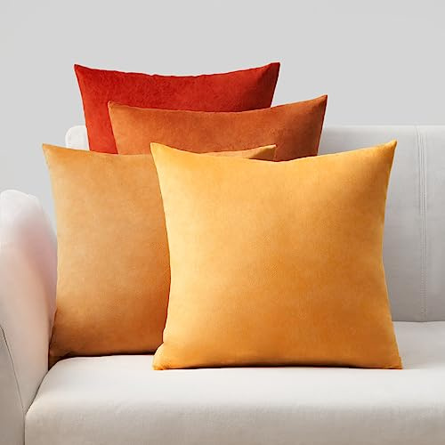 Topfinel Kissenbezug 50x50 gelb Samt 4er Set Kissenbezüge Kissenhülle sofakissen dekokissen Zierkissen deko für Sofa Schlafzimmer Wohnzimmer flauschig Farbverlauf