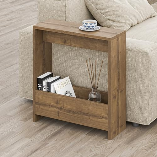 HOCUS PICUS Side Table with Magazine Rack for Living Room and Office - Many Colour Options - Side/End Table - 55 x 20 x 60cm (Dark Oak Effect)