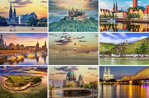 Postkarten-Set Deutschland - 9 Ansichtskarten / Grußkarten / Karten | Bilder aus Hamburg Köln Berlin Dresden Lübeck Amrum (Nordsee) Usedom (Ostsee) Burg Gutenfels / Hohenzollern