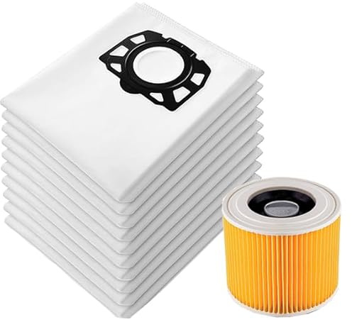 Awinker 12 Vacuum Cleaner Bags + 1 Filter for Karcher KFI 357, WD 2 Plus, WD 3, KWD 1-3, SE 4001, SE 4002 Vacuum Cleaner Replacement Parts 2.863-314.0