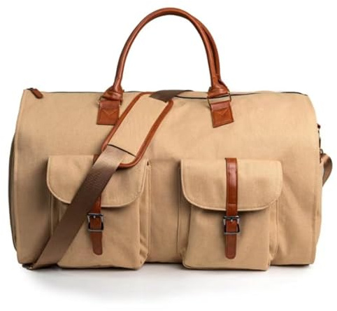 BATRC Kleidersäcke für Reisen für Damen, Leder-Kleidersäcke für Reisen mit Schuhbeutel, Umwandelbarer Handgepäck-Kleidersack, Weekender 2 in 1 hängender Koffer, Anzugtasche für Frauen (Hellbraun)
