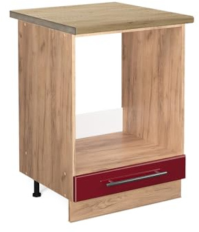 Vicco Herdumbauschrank Fame-Line, Bordeaux Hochglanz, 60 cm | MDF-Front · AP Eiche inkl. · Höhenverstellbare Füße · Metallgriffe · Einfache Integration ✓